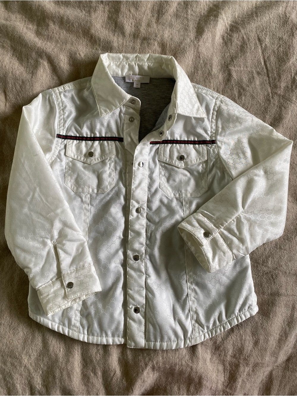 Gucci Kids GG monogram shirt jacket in white  ‘shacket’